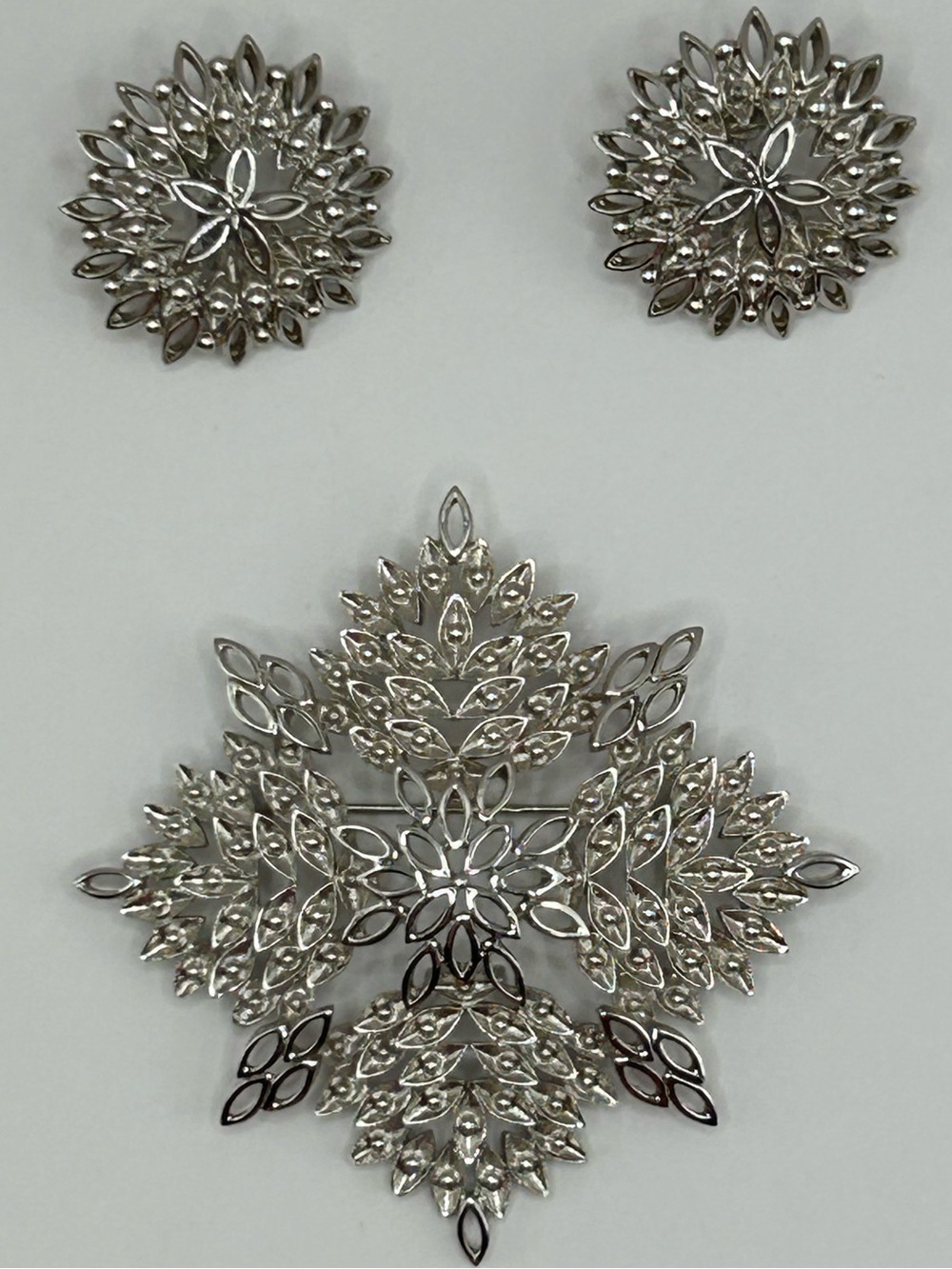 Monet Vintage Silver-Tone Floral Filigree Brooch and Earring Set